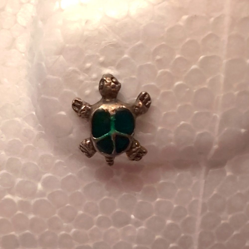 Silver Toned Turtle Shaped Stud Earrings with Green painted Shell